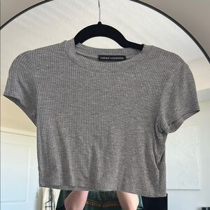 Naked Wardrobe Gray Ribbed Crop Top